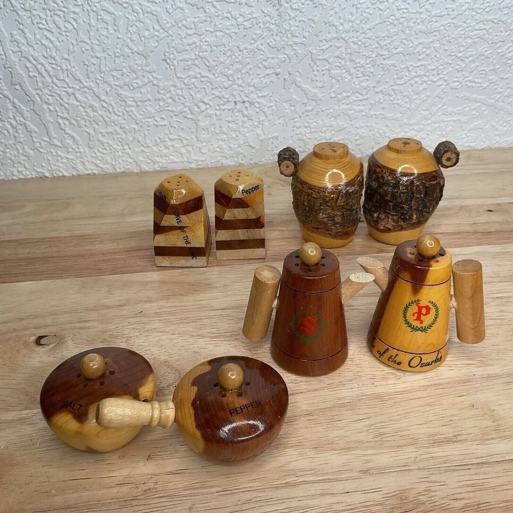VTG Handmade Lassen Volcanic National Park Lot 8 Salt‎ Pepper Shakers USA Wooden